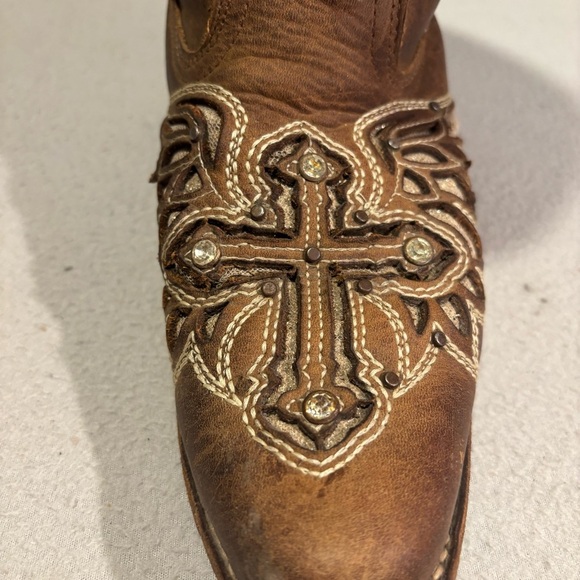 Sergal Womens Cutout Sequin Cross and Angel Wings Western Pull on Brown Boots 9 - Picture 9 of 9